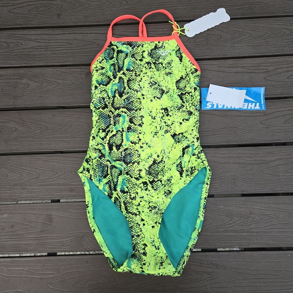 TYR The Finals Boa Foil Wingback Swimsuit Green - Size 34 NEW